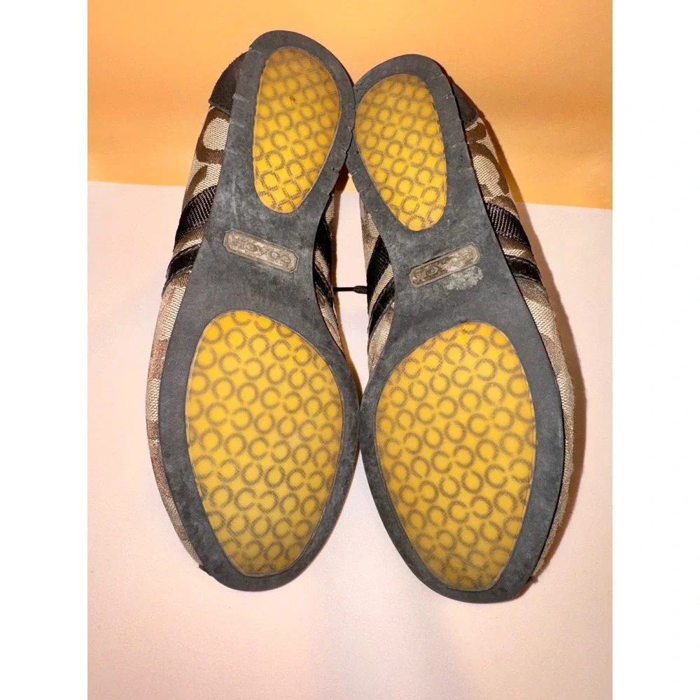 Coach Signature Monogram Kathy Sneakers‎ Brown Tan Jacquard Suede Low Top Shoes